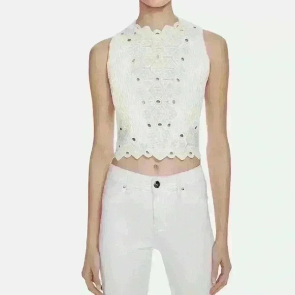 Rebecca Taylor “Dia” Eyelet Lace Cropped White Sleeveless Top Size 2 EUC! - Picture 7 of 12